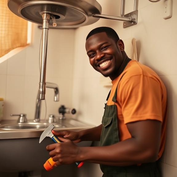 A friendly plumber at work
